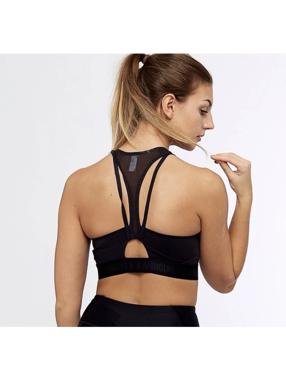 UNDER ARMOUR Black Strappy Mesh-Back Sports Bra